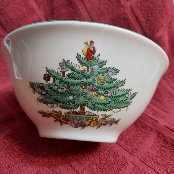 Spode England Christmas Tree Nut Bowl S3324 Holly Green Rim Santa 5.5" X 2.5" - Picture 1 of 13